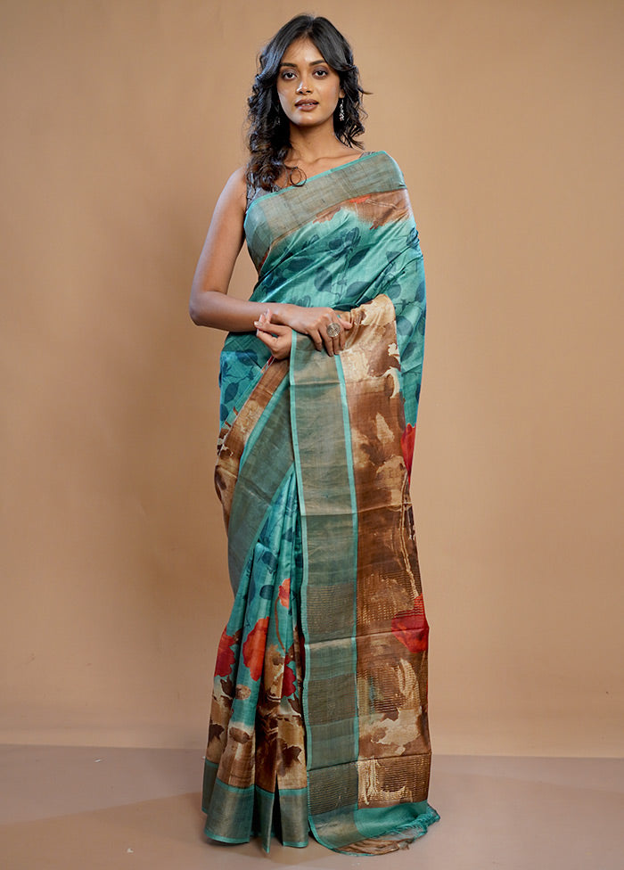 Blue Tussar Silk Saree With Blouse Piece - Indian Silk House Agencies