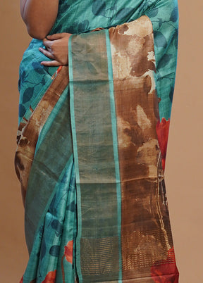 Blue Tussar Silk Saree With Blouse Piece - Indian Silk House Agencies