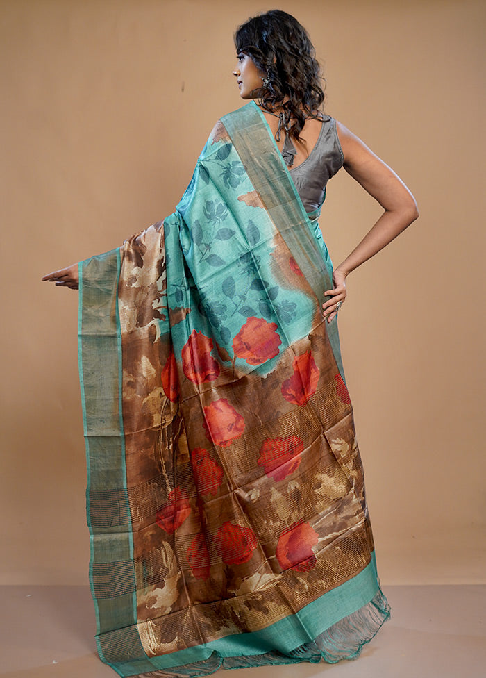 Blue Tussar Silk Saree With Blouse Piece - Indian Silk House Agencies