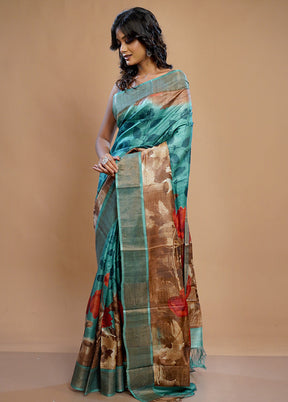 Blue Tussar Silk Saree With Blouse Piece - Indian Silk House Agencies