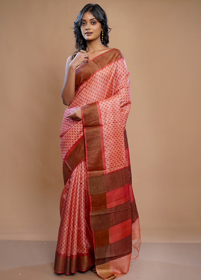 Pink Tussar Silk Saree With Blouse Piece - Indian Silk House Agencies