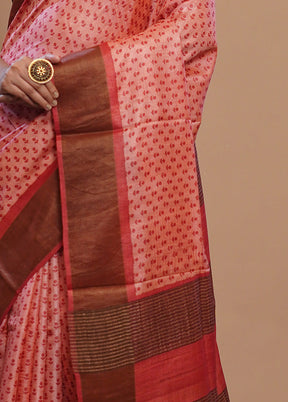 Pink Tussar Silk Saree With Blouse Piece - Indian Silk House Agencies