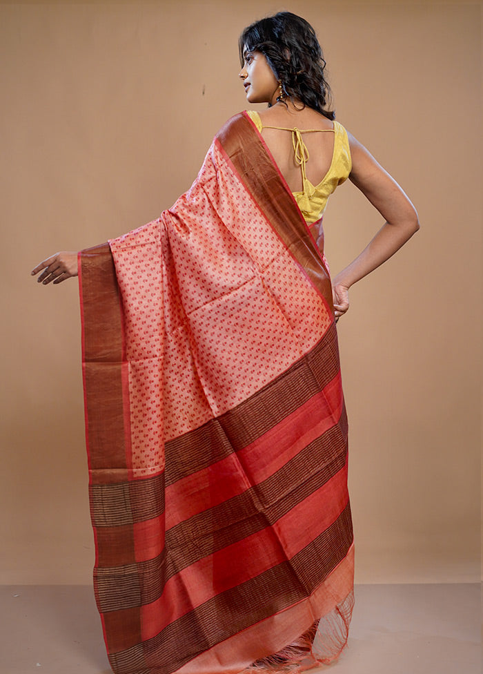 Pink Tussar Silk Saree With Blouse Piece - Indian Silk House Agencies