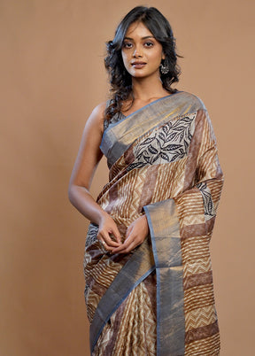 Cream Tussar Silk Saree With Blouse Piece - Indian Silk House Agencies