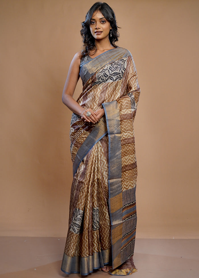 Cream Tussar Silk Saree With Blouse Piece - Indian Silk House Agencies