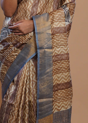 Cream Tussar Silk Saree With Blouse Piece - Indian Silk House Agencies