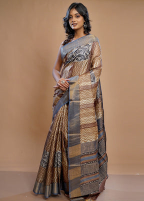 Cream Tussar Silk Saree With Blouse Piece - Indian Silk House Agencies