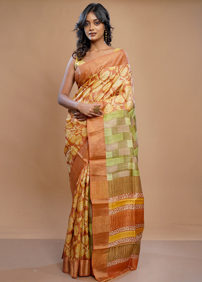 Yellow Tussar Silk Saree With Blouse Piece - Indian Silk House Agencies