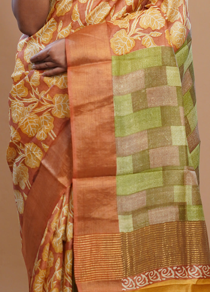 Yellow Tussar Silk Saree With Blouse Piece - Indian Silk House Agencies