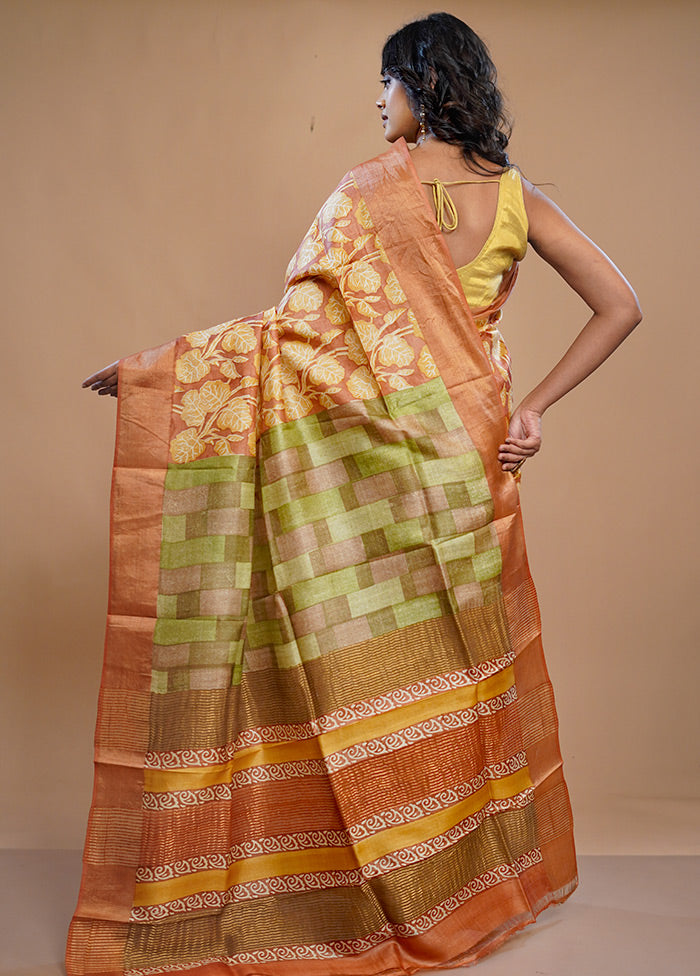 Yellow Tussar Silk Saree With Blouse Piece - Indian Silk House Agencies