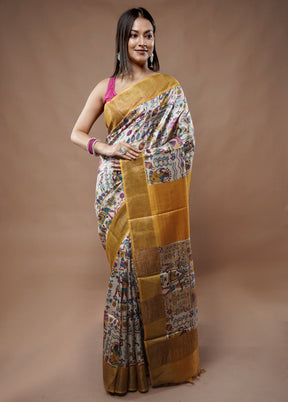 Cream Tussar Silk Saree With Blouse Piece - Indian Silk House Agencies