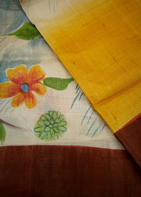 Cream Tussar Silk Saree With Blouse Piece - Indian Silk House Agencies