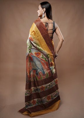 Cream Tussar Silk Saree With Blouse Piece - Indian Silk House Agencies