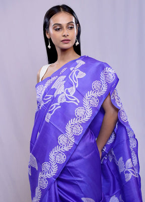 Purple Printed Pure Silk Saree With Blouse Piece - Indian Silk House Agencies