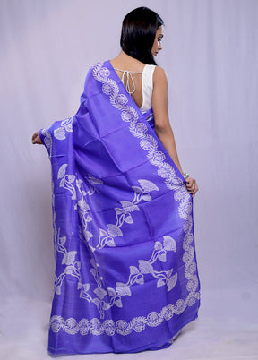 Purple Printed Pure Silk Saree With Blouse Piece - Indian Silk House Agencies