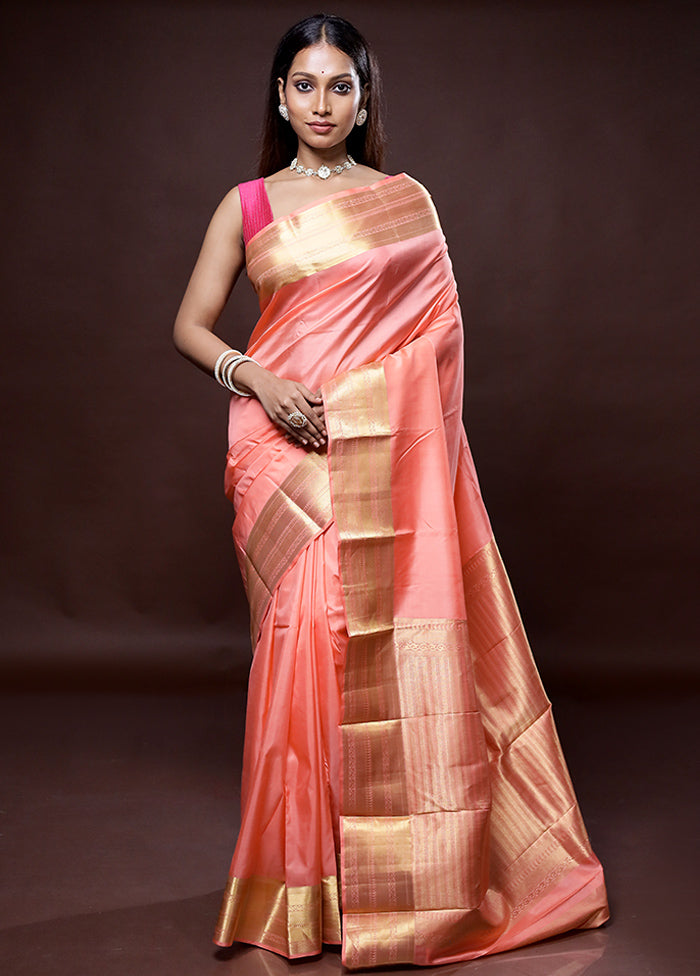 Pink Kanjivaram Pure Silk Saree Without Blouse Piece - Indian Silk House Agencies