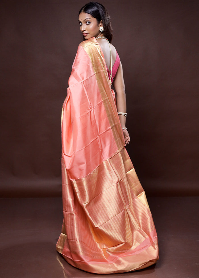 Pink Kanjivaram Pure Silk Saree Without Blouse Piece - Indian Silk House Agencies