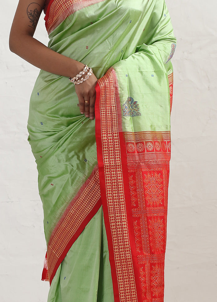 Green Bomkai Pure Silk Saree With Blouse Piece - Indian Silk House Agencies