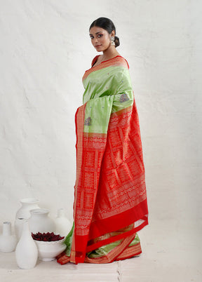 Green Bomkai Pure Silk Saree With Blouse Piece - Indian Silk House Agencies