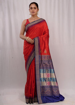 Red Bomkai Pure Silk Saree With Blouse Piece - Indian Silk House Agencies