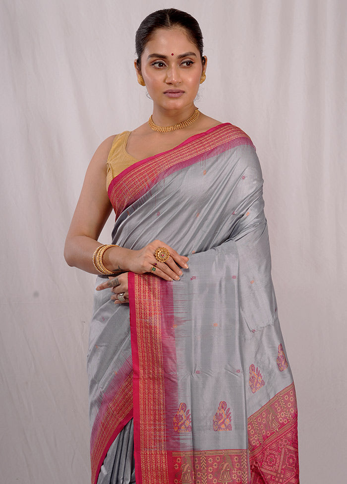 Grey Bomkai Pure Silk Saree With Blouse Piece - Indian Silk House Agencies