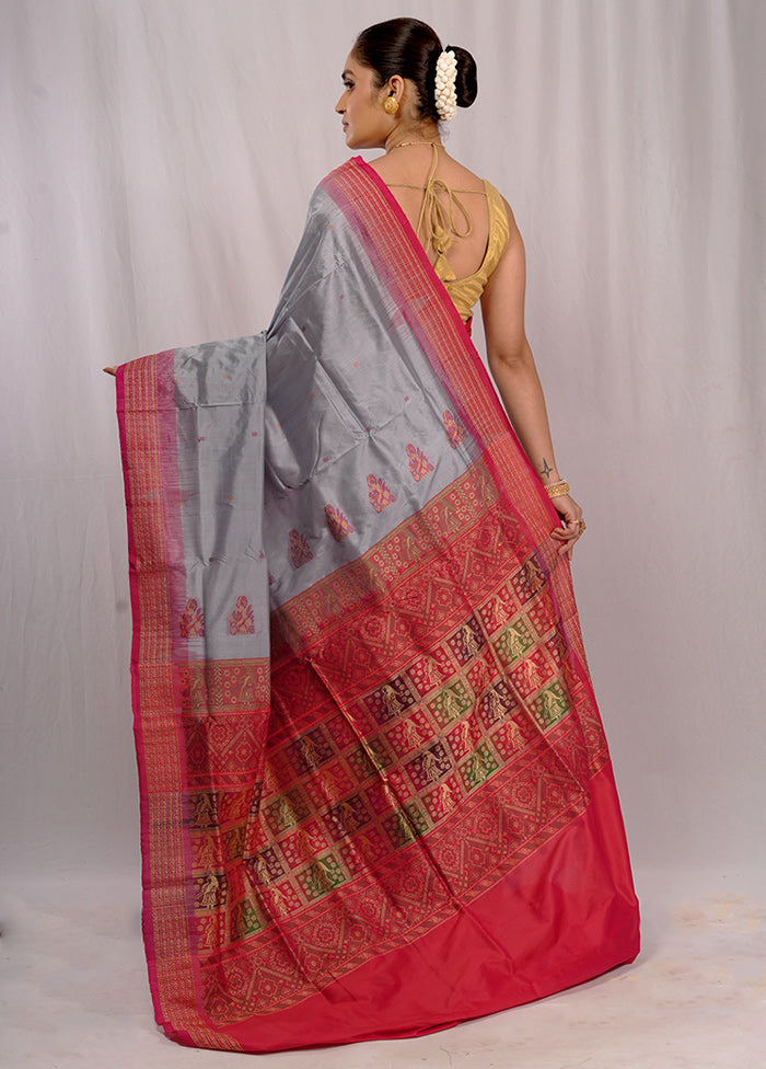 Grey Bomkai Pure Silk Saree With Blouse Piece - Indian Silk House Agencies