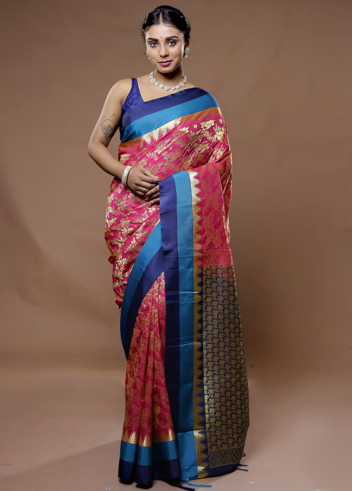 Pink Kanjivaram Silk Saree With Blouse Piece - Indian Silk House Agencies