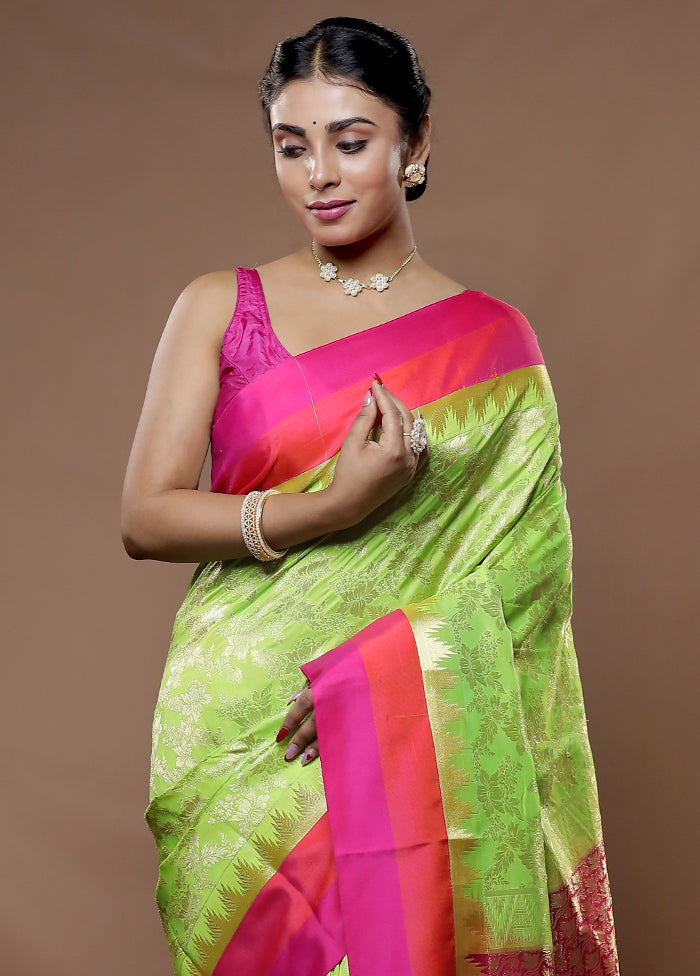 Green Kanjivaram Silk Saree With Blouse Piece - Indian Silk House Agencies