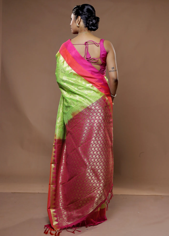 Green Kanjivaram Silk Saree With Blouse Piece - Indian Silk House Agencies