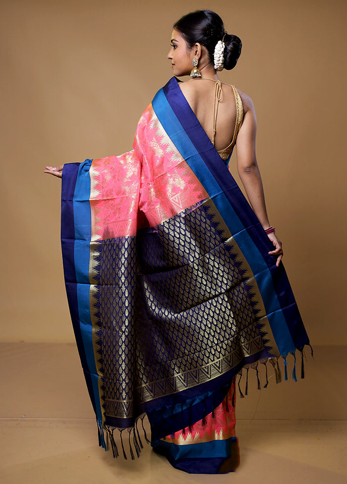 Pink Kanjivaram Silk Saree With Blouse Piece