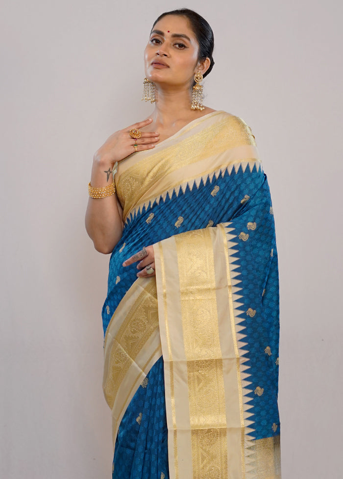 Blue Kanjivaram Silk Saree With Blouse Piece - Indian Silk House Agencies