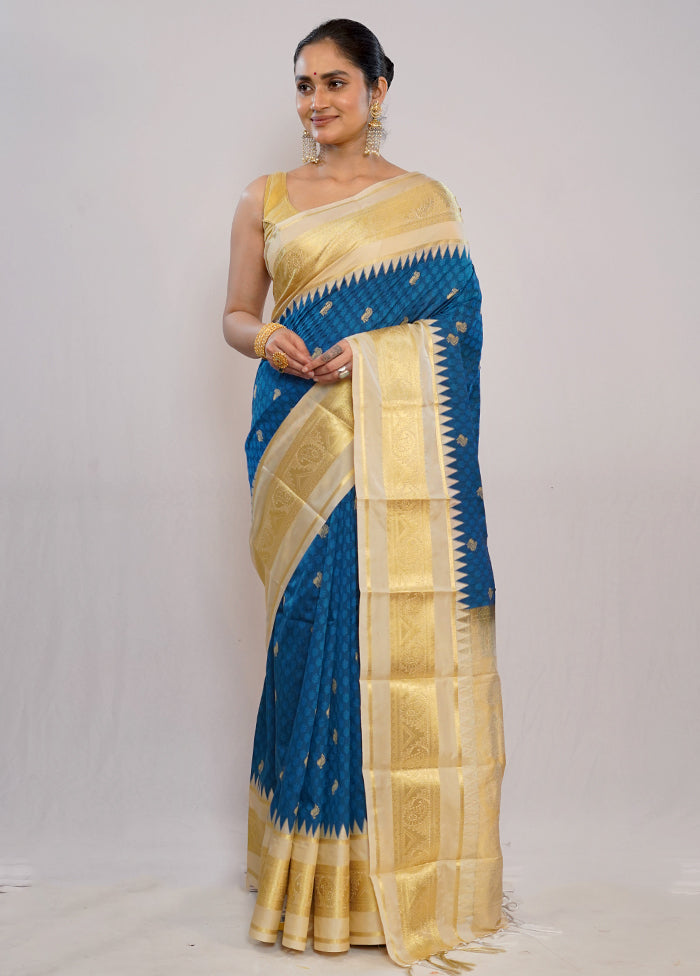 Blue Kanjivaram Silk Saree With Blouse Piece - Indian Silk House Agencies