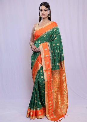 Green Kanjivaram Silk Saree With Blouse Piece - Indian Silk House Agencies