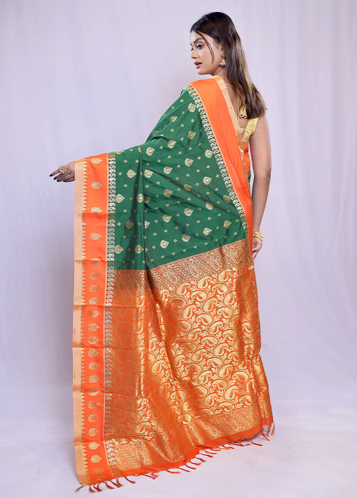 Green Kanjivaram Silk Saree With Blouse Piece - Indian Silk House Agencies