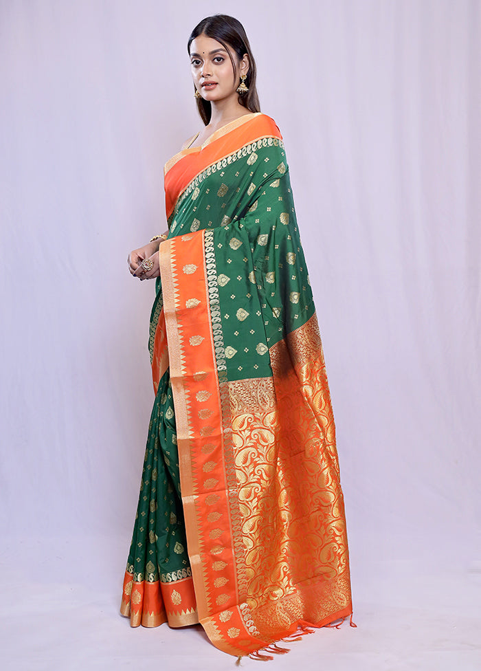 Green Kanjivaram Silk Saree With Blouse Piece - Indian Silk House Agencies