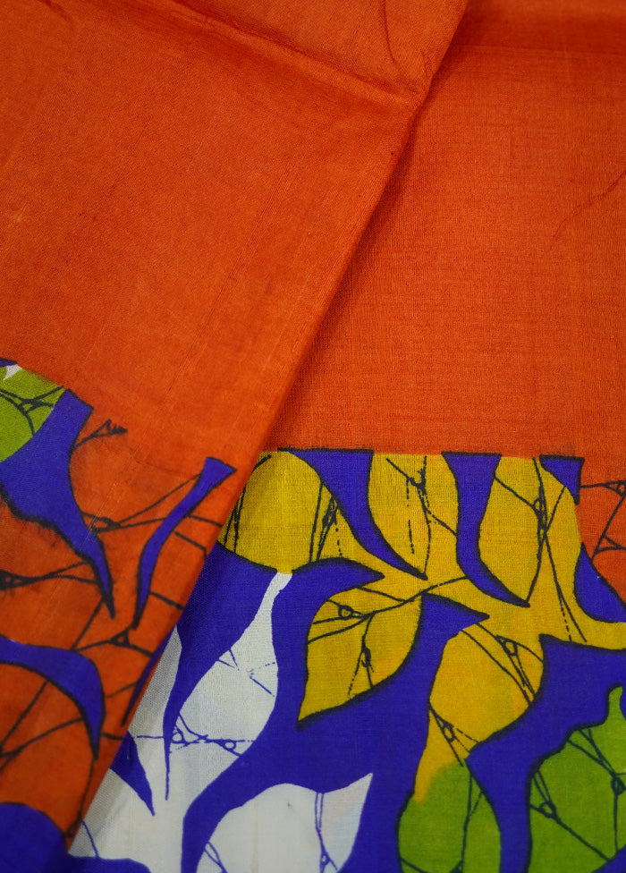 Orange Printed Pure Silk Saree With Blouse Piece - Indian Silk House Agencies