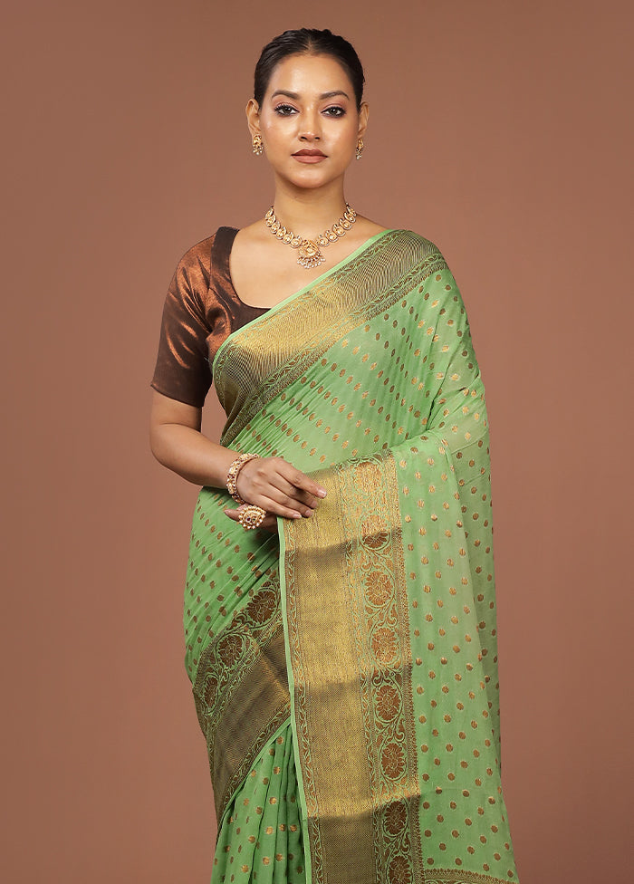 Green Georgette Saree With Blouse Piece