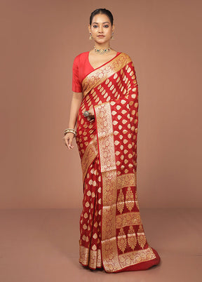 Red Georgette Saree With Blouse Piece