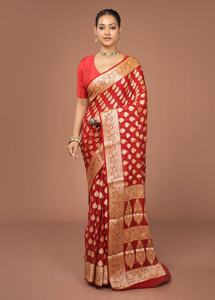 Red Georgette Saree With Blouse Piece