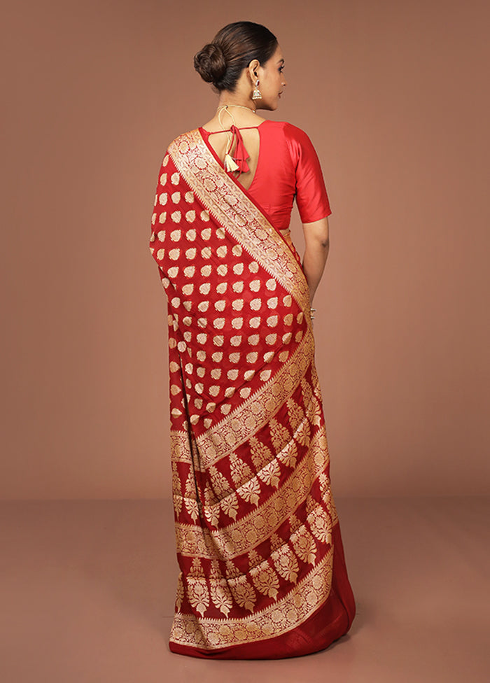 Red Georgette Saree With Blouse Piece