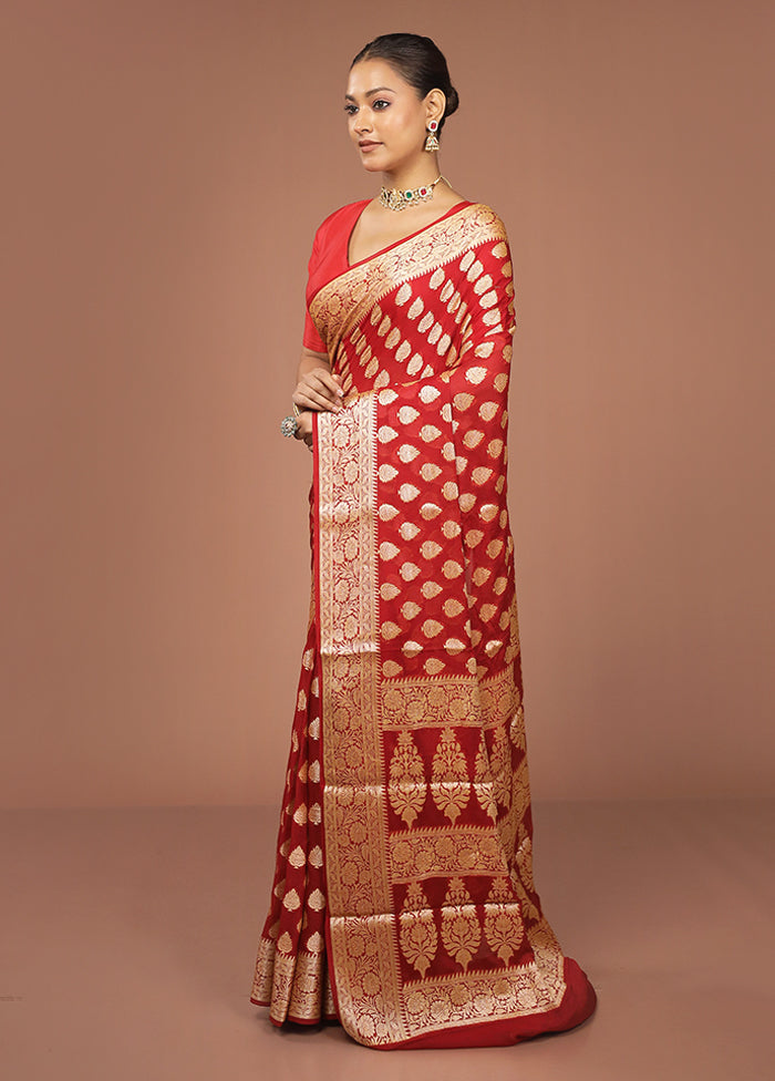 Red Georgette Saree With Blouse Piece