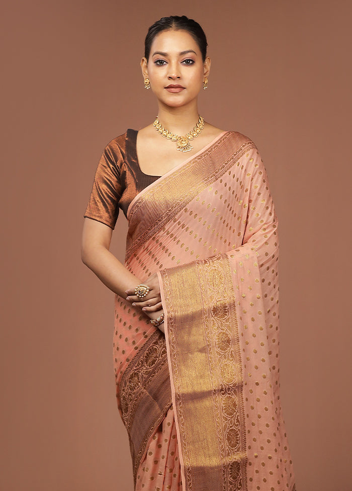 Peach Georgette Saree With Blouse Piece