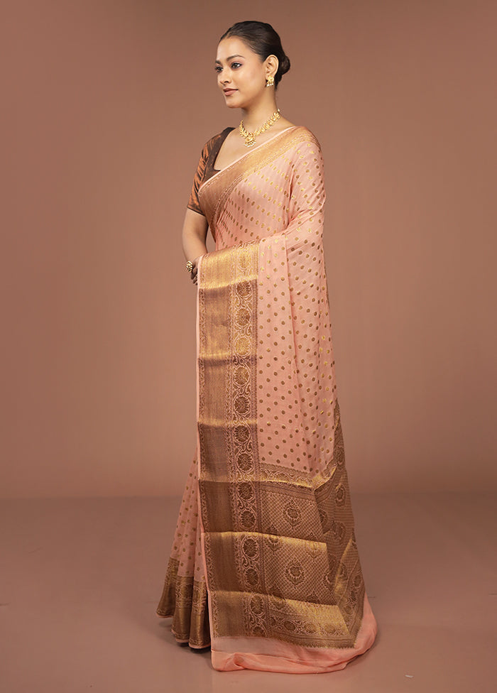 Peach Georgette Saree With Blouse Piece