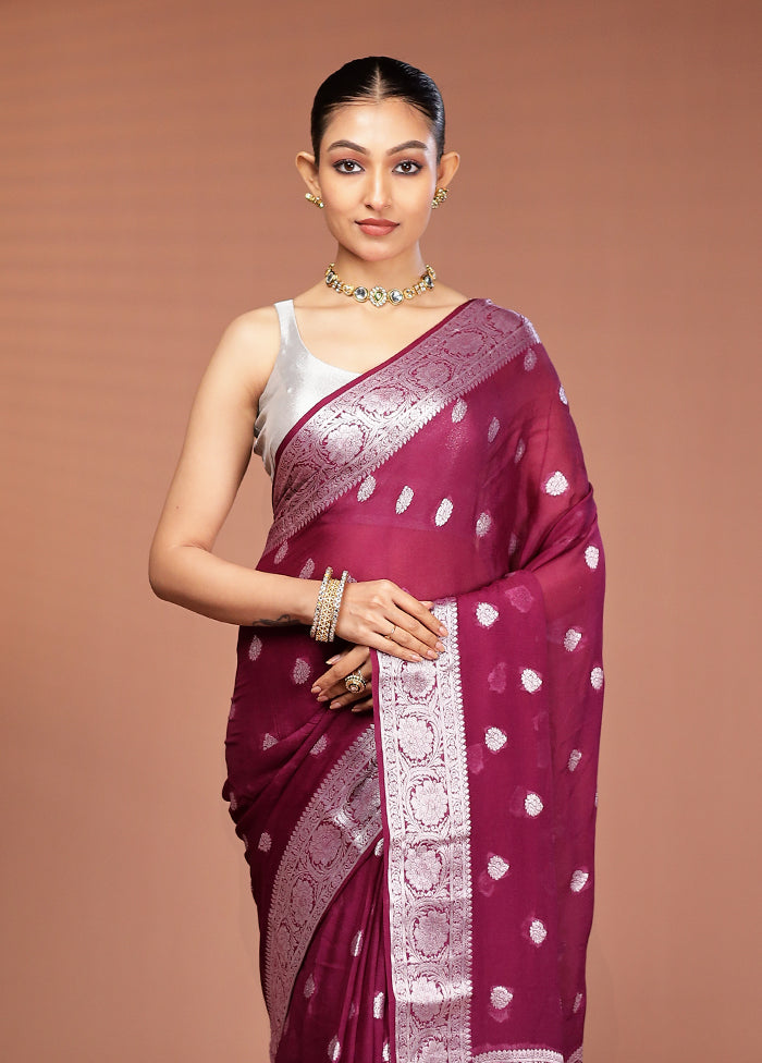 Maroon Georgette Saree With Blouse Piece