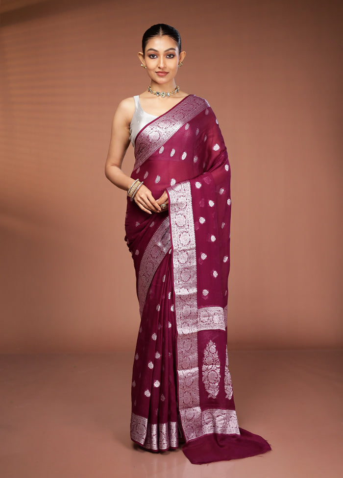 Maroon Georgette Saree With Blouse Piece