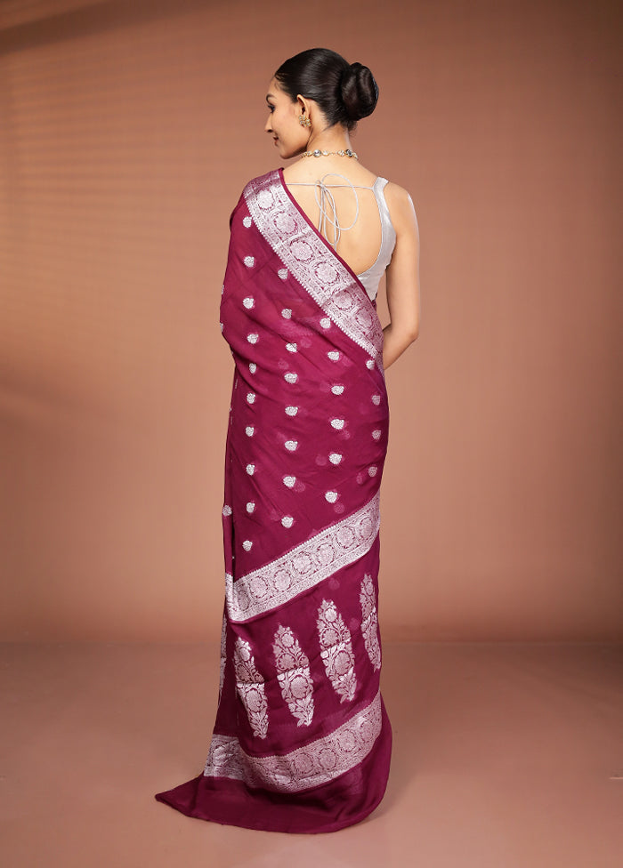 Maroon Georgette Saree With Blouse Piece