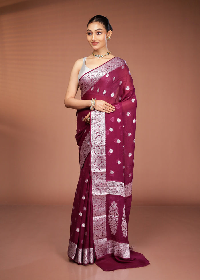 Maroon Georgette Saree With Blouse Piece