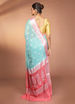 Blue Georgette Saree With Blouse Piece