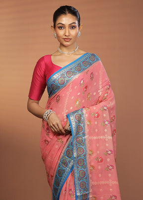 Pink Handloom Pure Georgette Saree With Blouse Piece