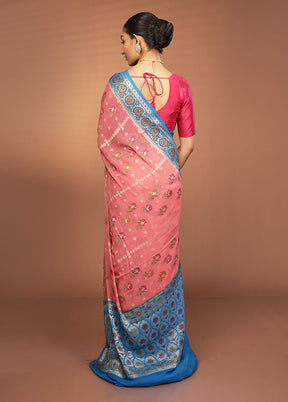 Pink Handloom Pure Georgette Saree With Blouse Piece